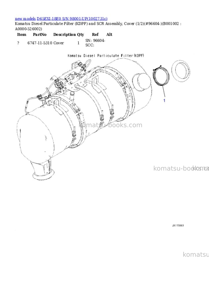Komatsu D65EXI-18E0 S/N 98001-UP Parts catalog cover Page 2 Komatsu D65EXI-18E0 S/N 98001-UP Parts catalog cover Page 2