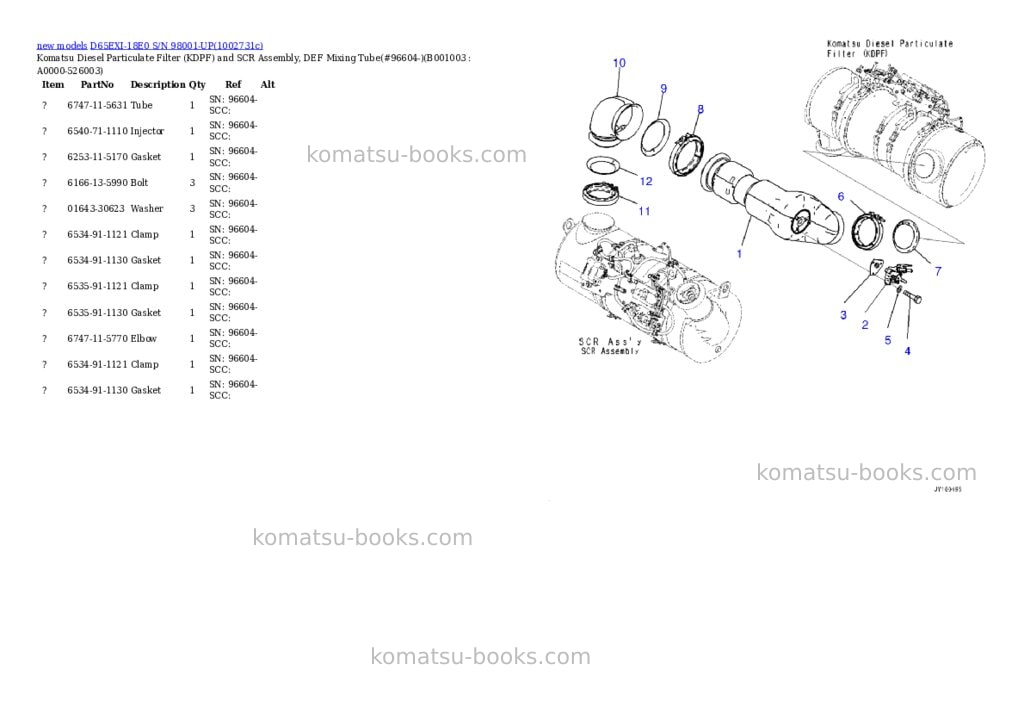 Komatsu D65EXI-18E0 S/N 98001-UP Parts catalog cover Page 3 Komatsu D65EXI-18E0 S/N 98001-UP Parts catalog cover Page 3
