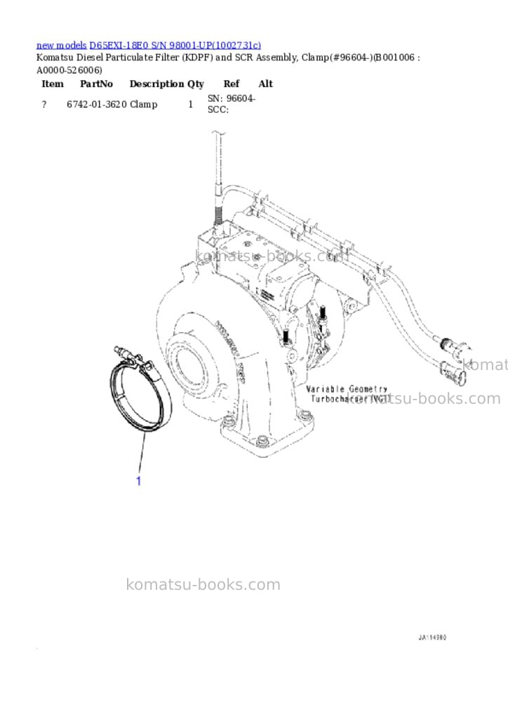 Komatsu D65EXI-18E0 S/N 98001-UP Parts catalog cover Page 6 Komatsu D65EXI-18E0 S/N 98001-UP Parts catalog cover Page 6
