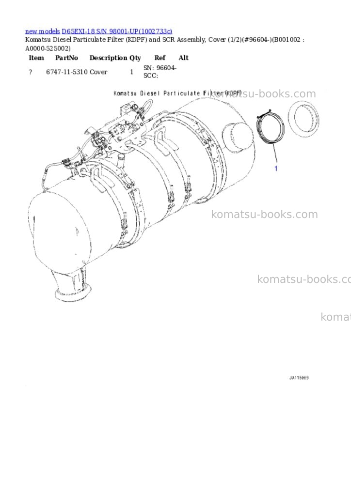 Komatsu D65EXI-18 S/N 98001-UP Parts catalog cover Page 2 Komatsu D65EXI-18 S/N 98001-UP Parts catalog cover Page 2