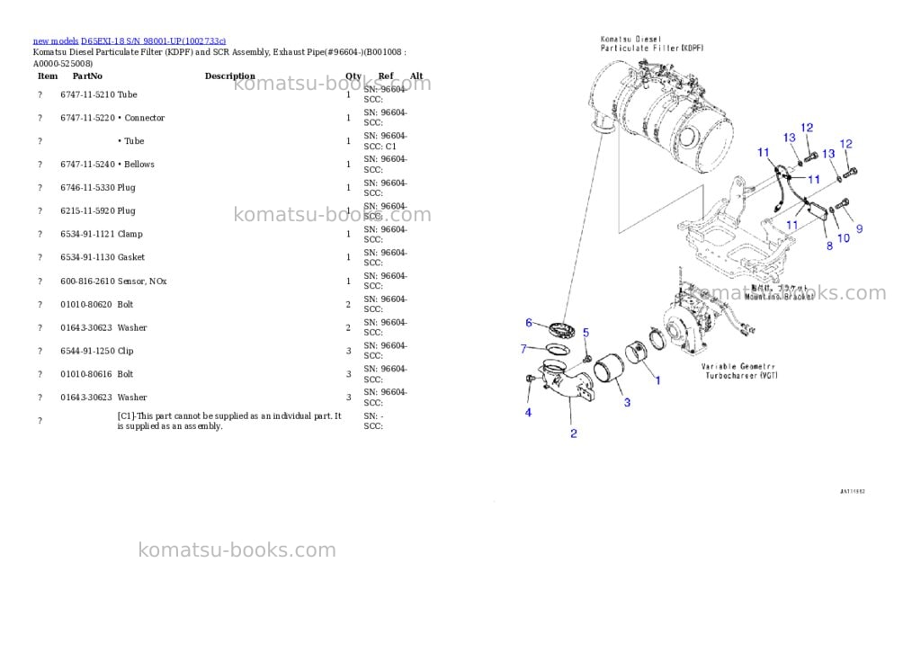 Komatsu D65EXI-18 S/N 98001-UP Parts catalog cover Page 8 Komatsu D65EXI-18 S/N 98001-UP Parts catalog cover Page 8