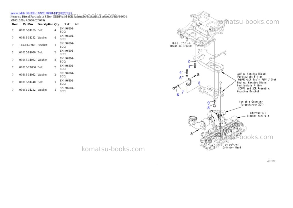 Komatsu D65EXI-18 S/N 98001-UP Parts catalog cover Page 9 Komatsu D65EXI-18 S/N 98001-UP Parts catalog cover Page 9