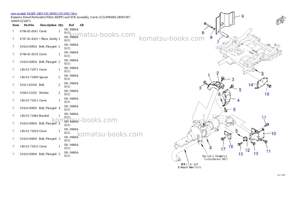 Komatsu D65PX-18E0 S/N 98001-UP Parts catalog cover Page 7 Komatsu D65PX-18E0 S/N 98001-UP Parts catalog cover Page 7