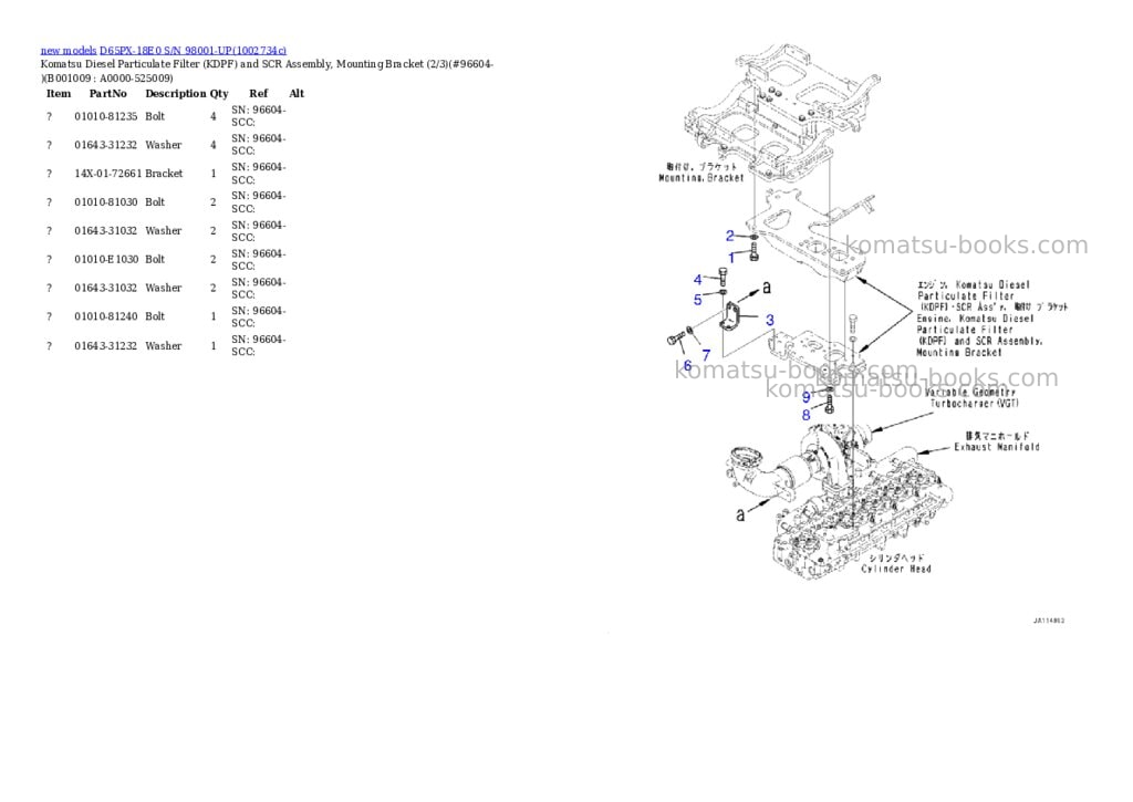 Komatsu D65PX-18E0 S/N 98001-UP Parts catalog cover Page 9 Komatsu D65PX-18E0 S/N 98001-UP Parts catalog cover Page 9