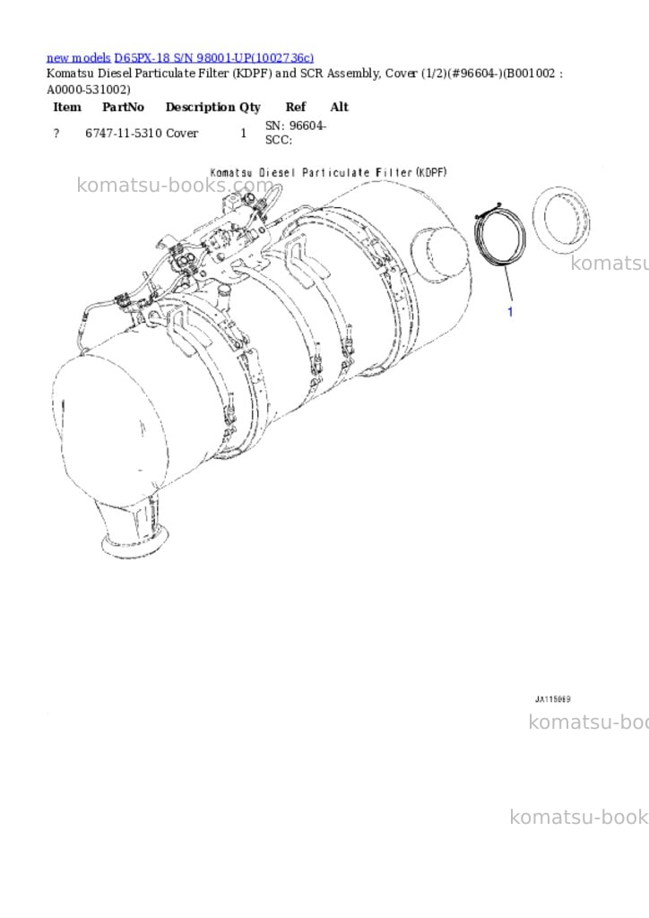 Komatsu D65PX-18 S/N 98001-UP Parts catalog cover Page 2 Komatsu D65PX-18 S/N 98001-UP Parts catalog cover Page 2