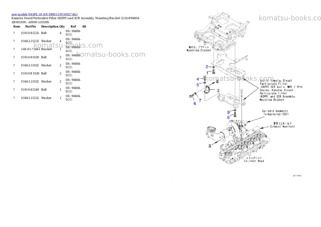 Komatsu D65PX-18 S/N 98001-UP Parts catalog cover Page 9 Komatsu D65PX-18 S/N 98001-UP Parts catalog cover Page 9