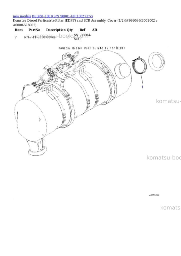 Komatsu D65PXI-18E0 S/N 98001-UP Parts catalog cover Page 2 Komatsu D65PXI-18E0 S/N 98001-UP Parts catalog cover Page 2