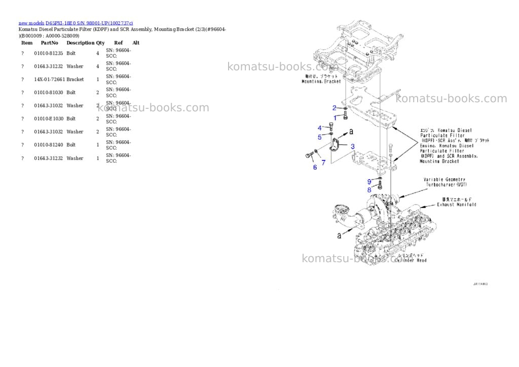 Komatsu D65PXI-18E0 S/N 98001-UP Parts catalog cover Page 9 Komatsu D65PXI-18E0 S/N 98001-UP Parts catalog cover Page 9