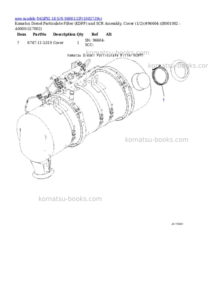 Komatsu D65PXI-18 S/N 98001-UP Parts catalog cover Page 2 Komatsu D65PXI-18 S/N 98001-UP Parts catalog cover Page 2