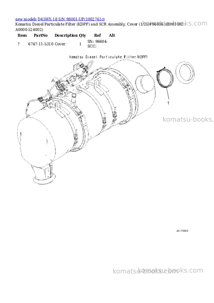 Komatsu D65WX-18 S/N 98001-UP Parts catalog cover Page 2