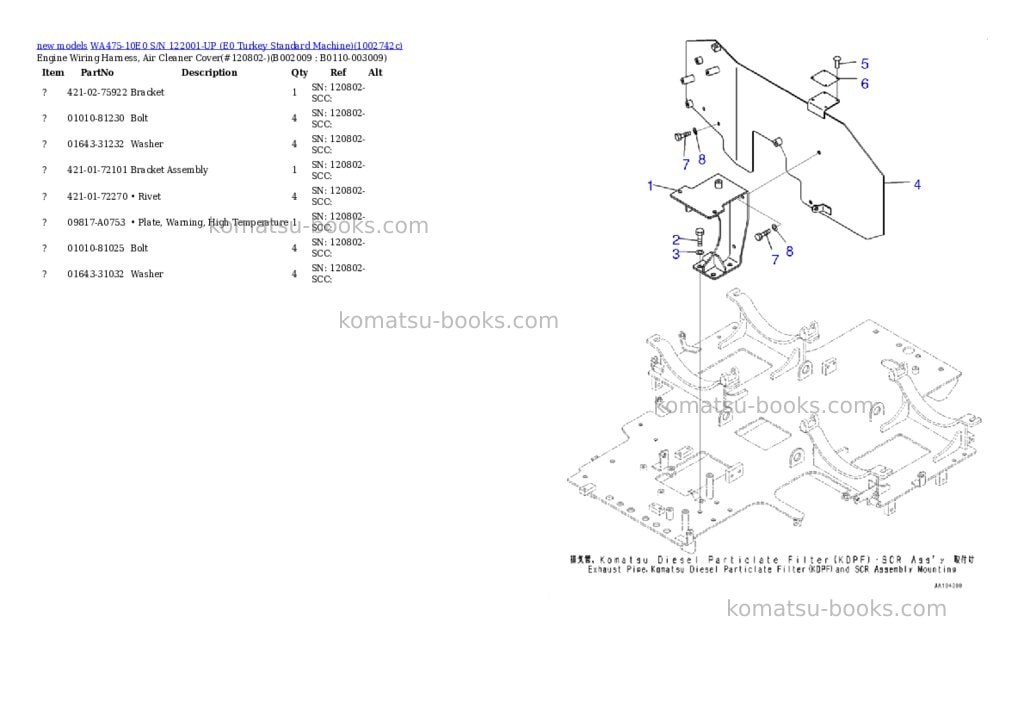 Komatsu WA475-10E0 S/N 122001-UP (E0 Turkey Standard Machine) Parts catalog cover Page 10