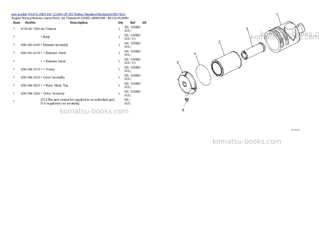 Komatsu WA475-10E0 S/N 122001-UP (E0 Turkey Standard Machine) Parts catalog cover Page 7