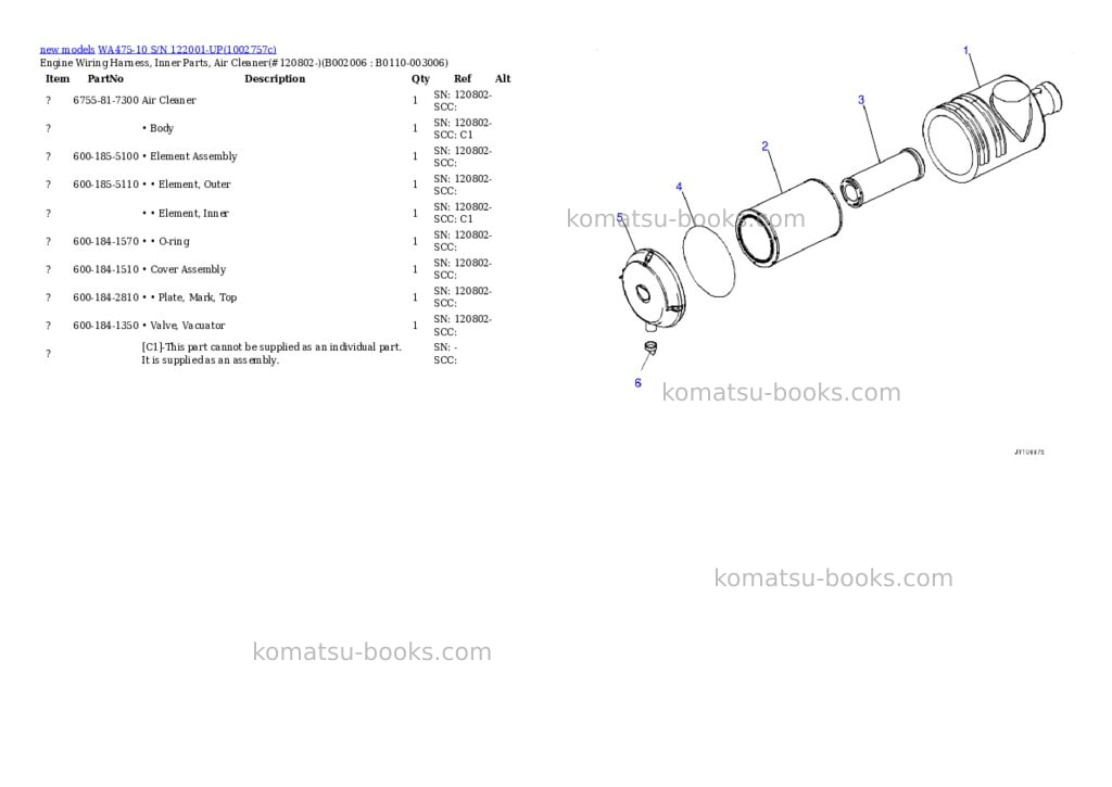 Komatsu WA475-10 S/N 122001-UP Parts catalog cover Page 7 Komatsu WA475-10 S/N 122001-UP Parts catalog cover Page 7