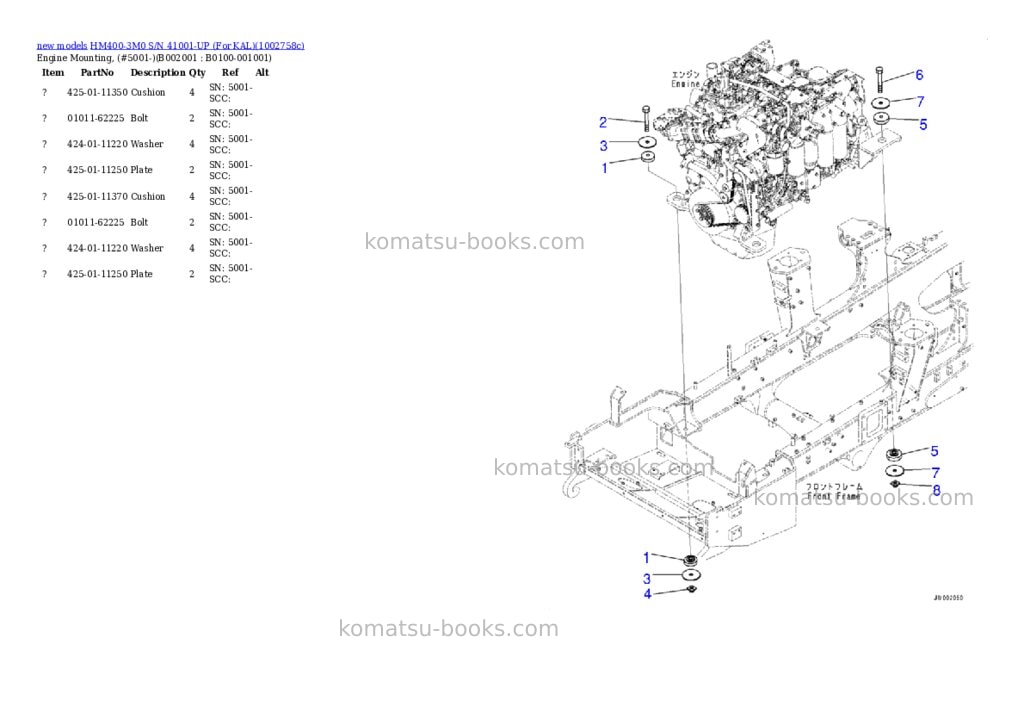 Komatsu HM400-3M0 S/N 41001-UP (For KAL) Parts catalog cover Page 6 Komatsu HM400-3M0 S/N 41001-UP (For KAL) Parts catalog cover Page 6