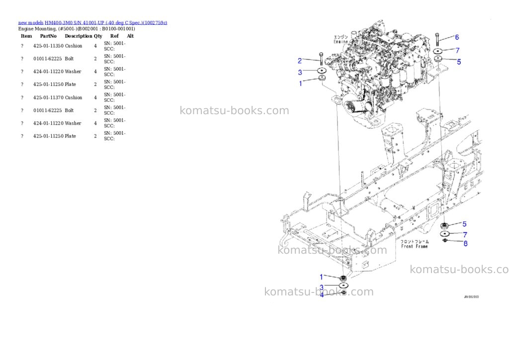 Komatsu HM400-3M0 S/N 41001-UP (-40 deg C Spec.) Parts catalog cover Page 6 Komatsu HM400-3M0 S/N 41001-UP (-40 deg C Spec.) Parts catalog cover Page 6