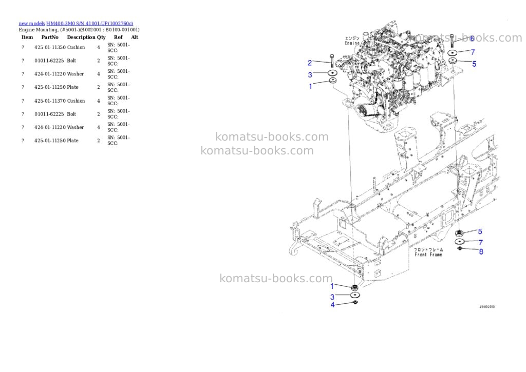 Komatsu HM400-3M0 S/N 41001-UP Parts catalog cover Page 6 Komatsu HM400-3M0 S/N 41001-UP Parts catalog cover Page 6