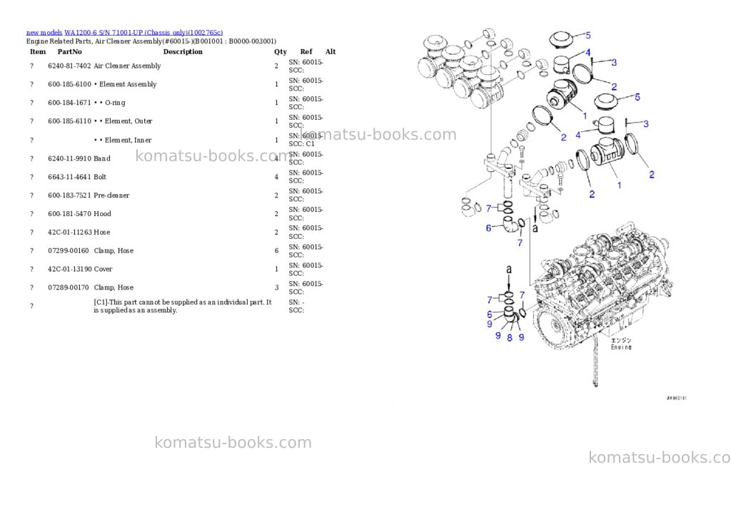 Komatsu WA1200-6 S/N 71001-UP (Chassis only) Parts catalog cover