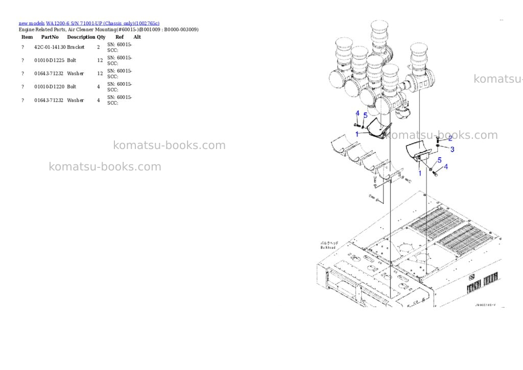 Komatsu WA1200-6 S/N 71001-UP (Chassis only) Parts catalog cover Page 9