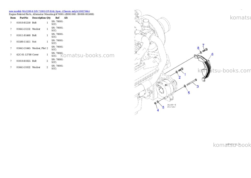 Komatsu WA1200-6 S/N 71001-UP (KAL Spec. (Chassis only)) Parts catalog cover Page 7