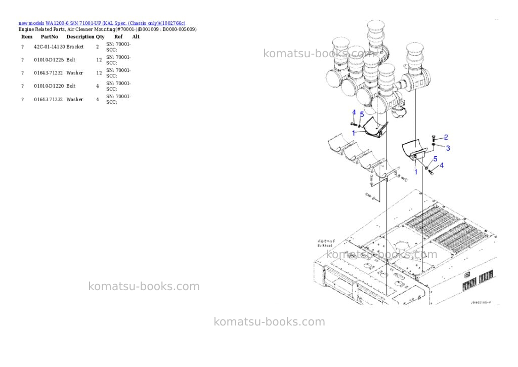 Komatsu WA1200-6 S/N 71001-UP (KAL Spec. (Chassis only)) Parts catalog cover Page 8