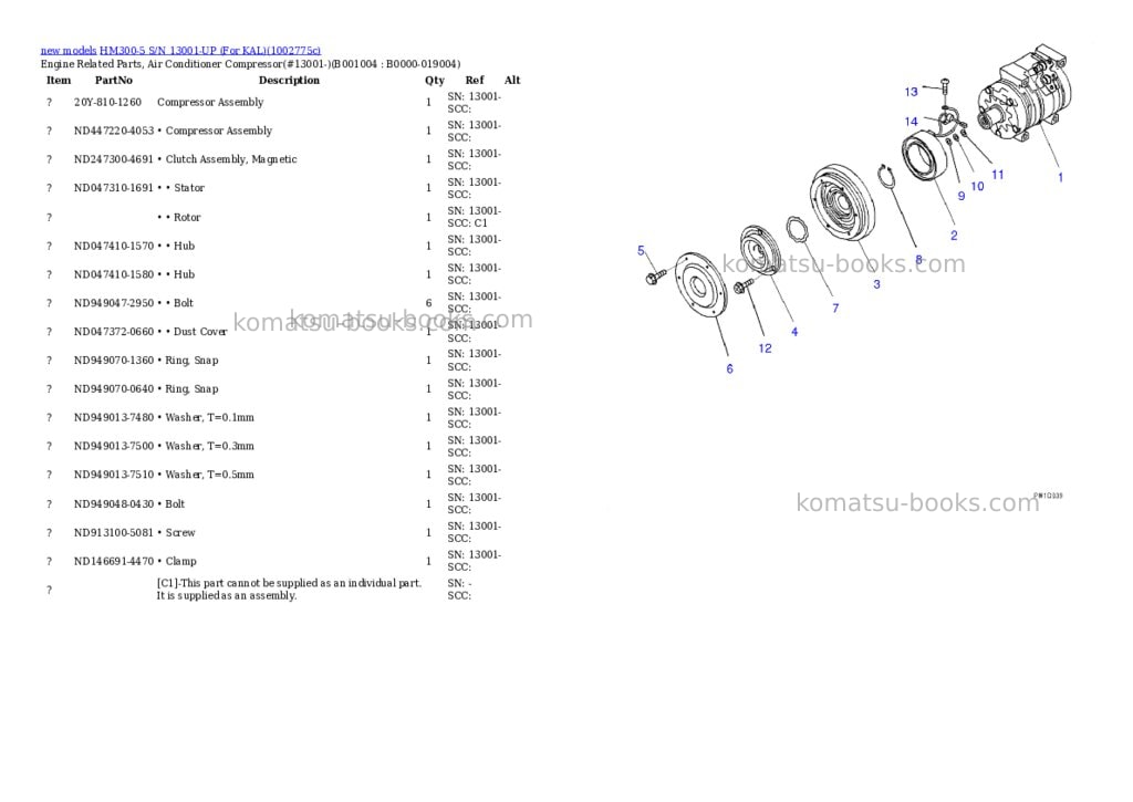 Komatsu HM300-5 S/N 13001-UP (For KAL) Parts catalog cover Page 4