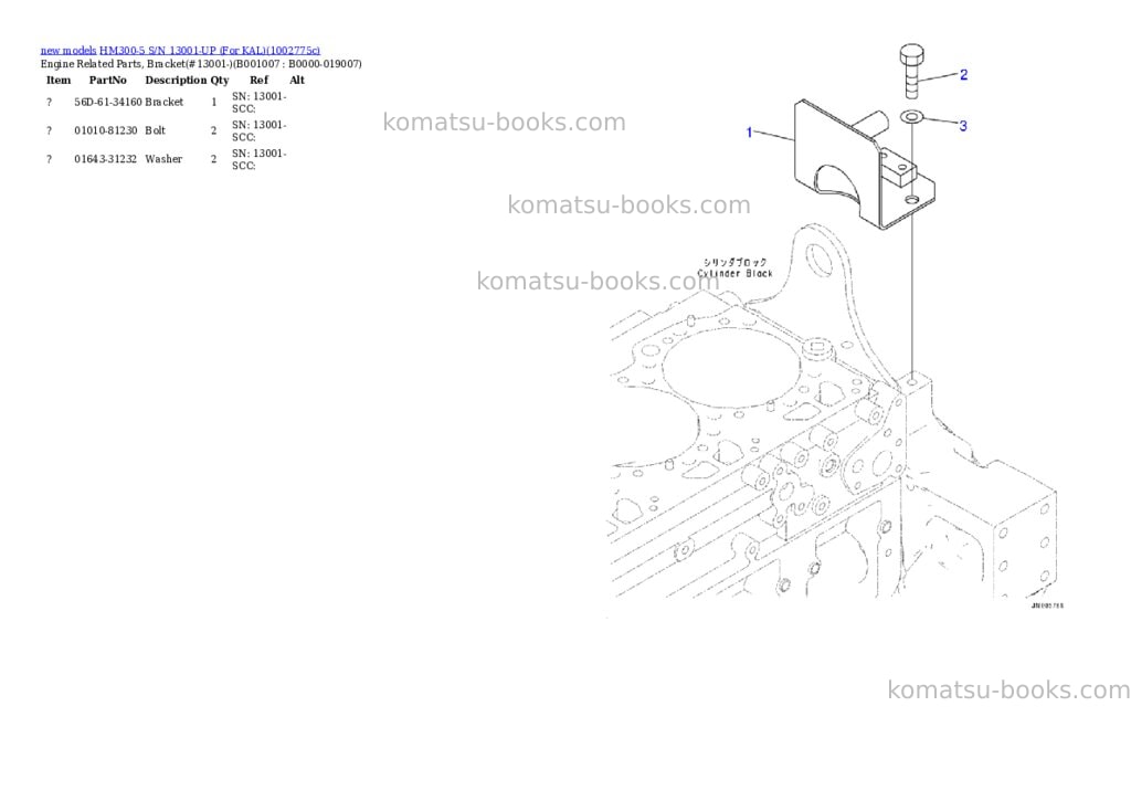 Komatsu HM300-5 S/N 13001-UP (For KAL) Parts catalog cover Page 7