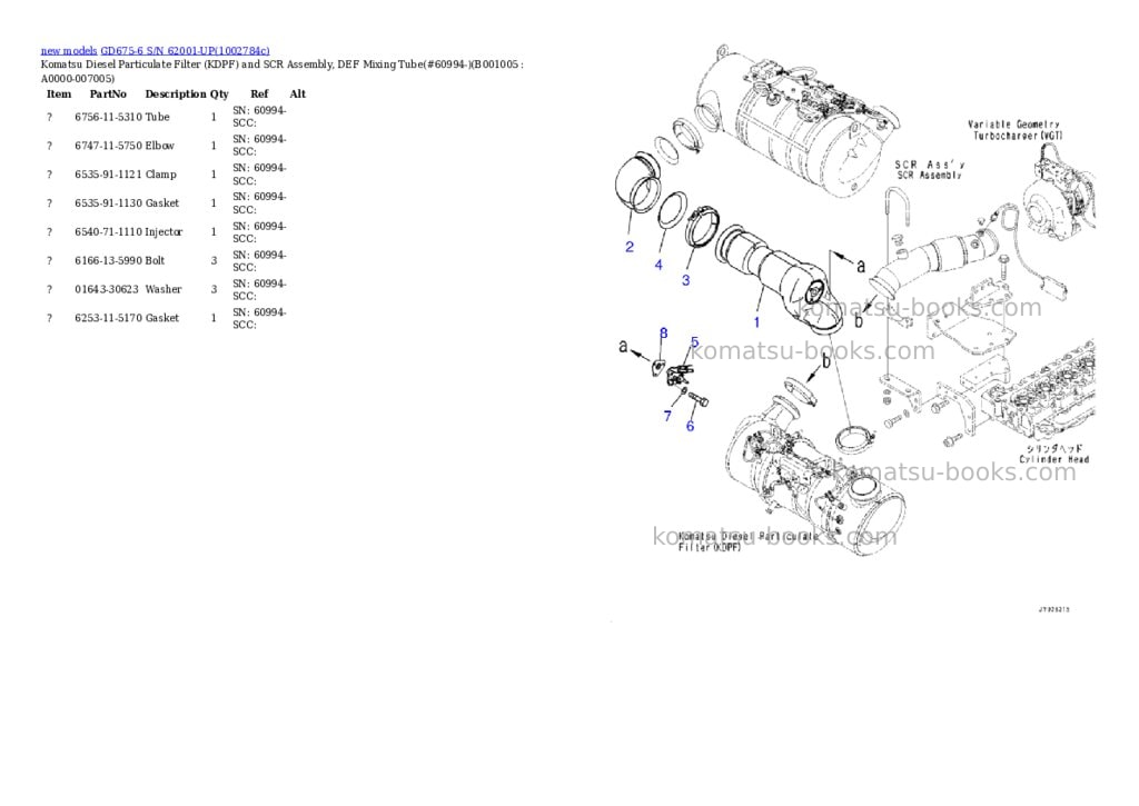 Komatsu GD675-6 S/N 62001-UP Parts catalog cover Page 5