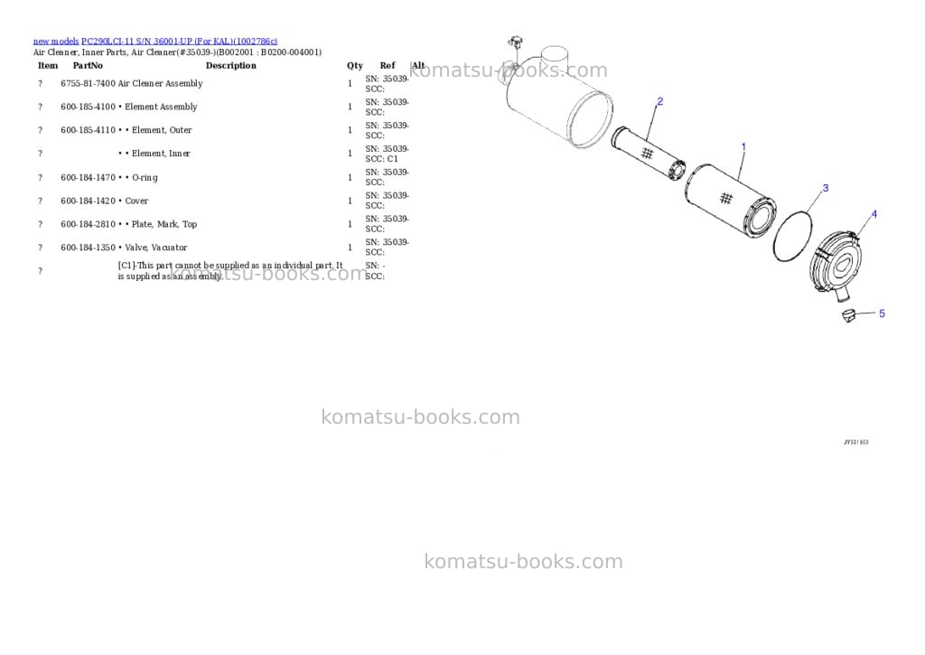 Komatsu PC290LCI-11 S/N 36001-UP (For KAL) Parts catalog cover Page 2