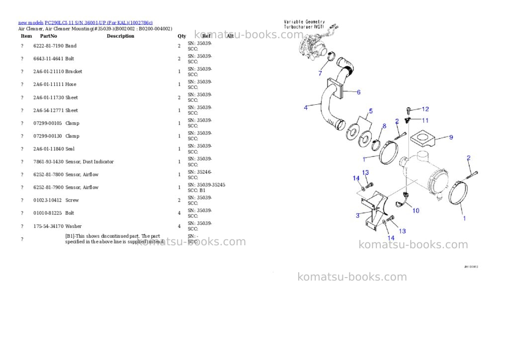 Komatsu PC290LCI-11 S/N 36001-UP (For KAL) Parts catalog cover Page 3