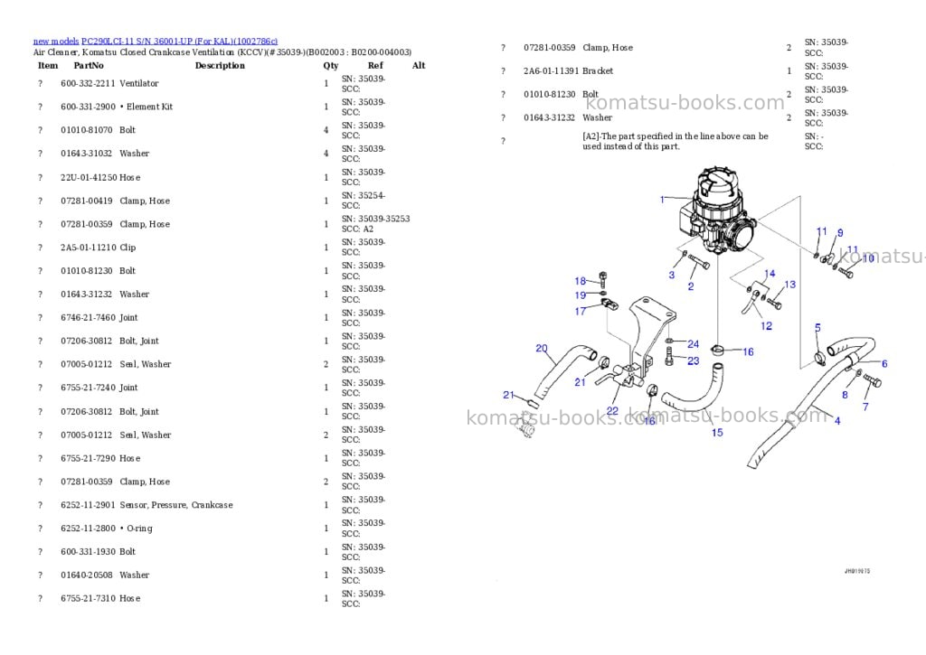 Komatsu PC290LCI-11 S/N 36001-UP (For KAL) Parts catalog cover Page 4