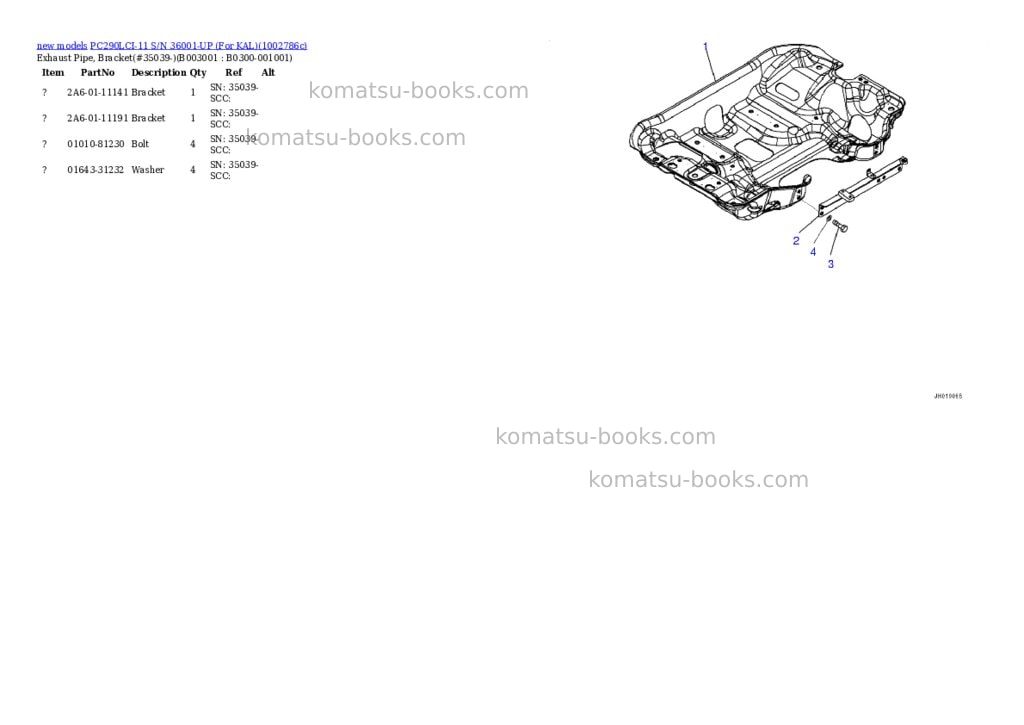 Komatsu PC290LCI-11 S/N 36001-UP (For KAL) Parts catalog cover Page 6