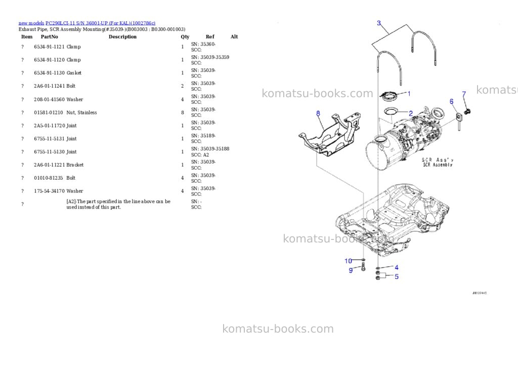 Komatsu PC290LCI-11 S/N 36001-UP (For KAL) Parts catalog cover Page 8