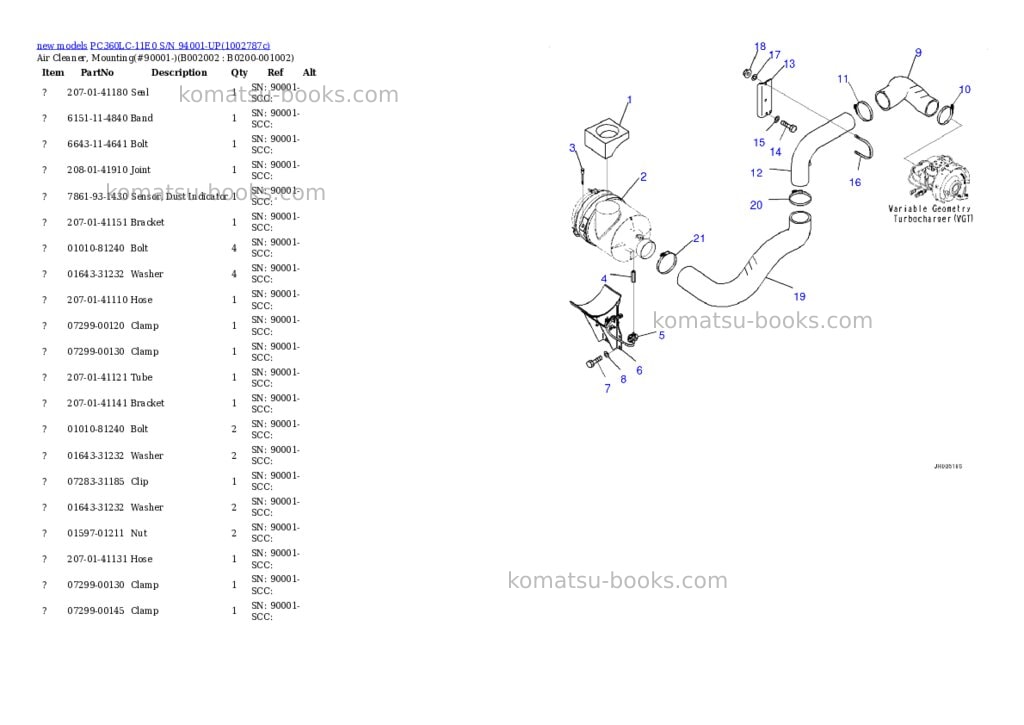 Komatsu PC360LC-11E0 S/N 94001-UP Parts catalog cover Page 5 Komatsu PC360LC-11E0 S/N 94001-UP Parts catalog cover Page 5