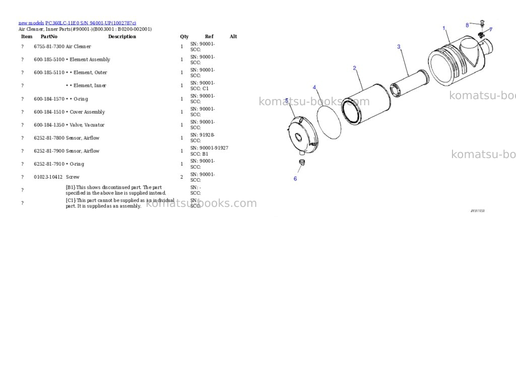 Komatsu PC360LC-11E0 S/N 94001-UP Parts catalog cover Page 6 Komatsu PC360LC-11E0 S/N 94001-UP Parts catalog cover Page 6