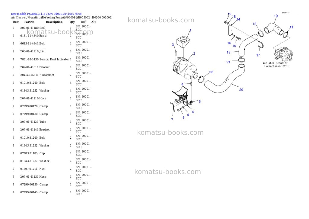 Komatsu PC360LC-11E0 S/N 94001-UP Parts catalog cover Page 7 Komatsu PC360LC-11E0 S/N 94001-UP Parts catalog cover Page 7