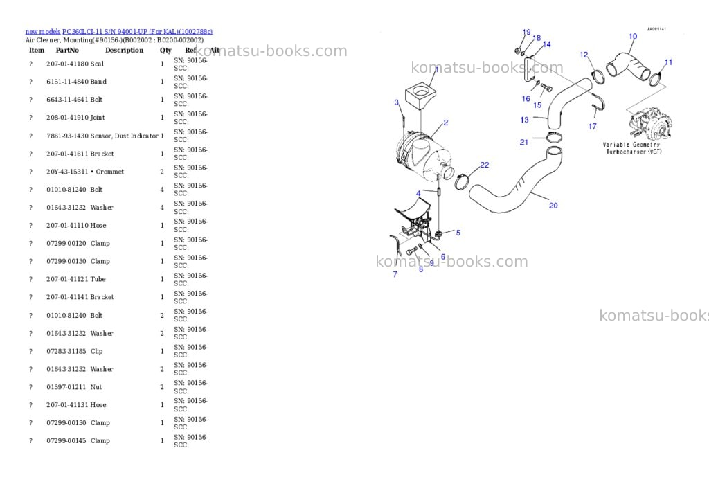 Komatsu PC360LCI-11 S/N 94001-UP (For KAL) Parts catalog cover Page 5 Komatsu PC360LCI-11 S/N 94001-UP (For KAL) Parts catalog cover Page 5