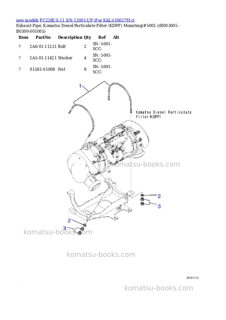 Komatsu PC228US-11 S/N 12001-UP (For KAL) Parts catalog cover Page 10
