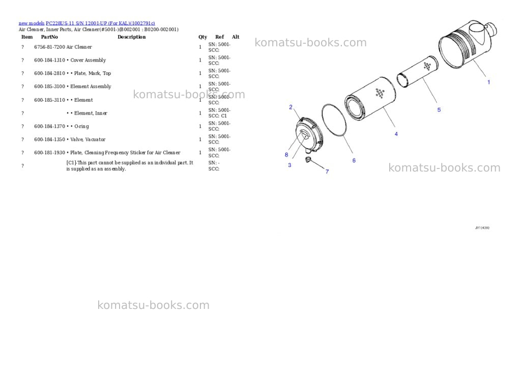 Komatsu PC228US-11 S/N 12001-UP (For KAL) Parts catalog cover Page 2
