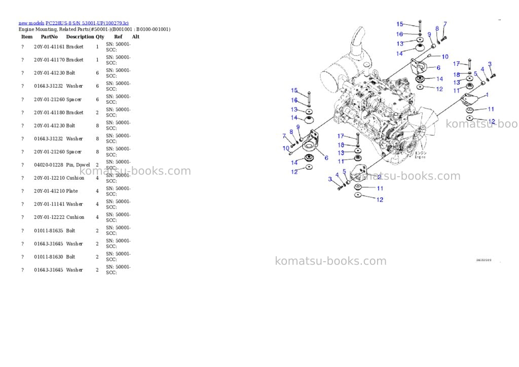 Komatsu PC228US-8 S/N 53001-UP Parts catalog cover Komatsu PC228US-8 S/N 53001-UP Parts catalog cover