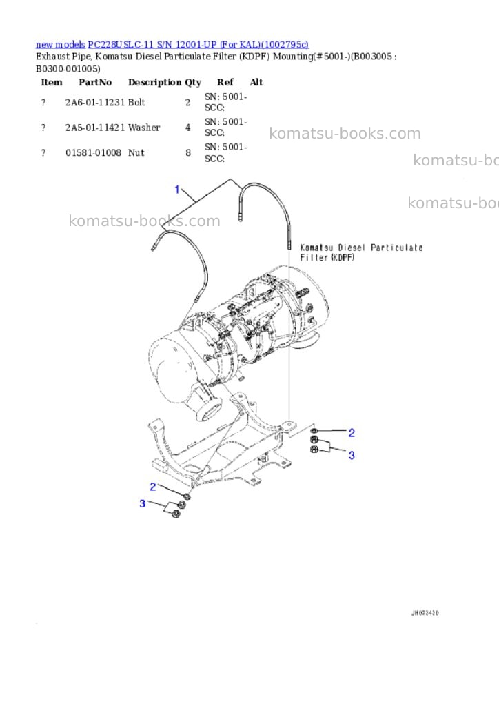 Komatsu PC228USLC-11 S/N 12001-UP (For KAL) Parts catalog cover Page 10