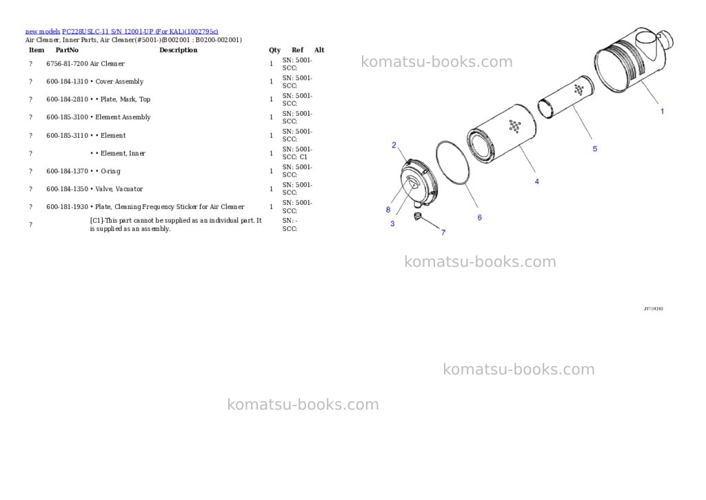 Komatsu PC228USLC-11 S/N 12001-UP (For KAL) Parts catalog cover Page 2
