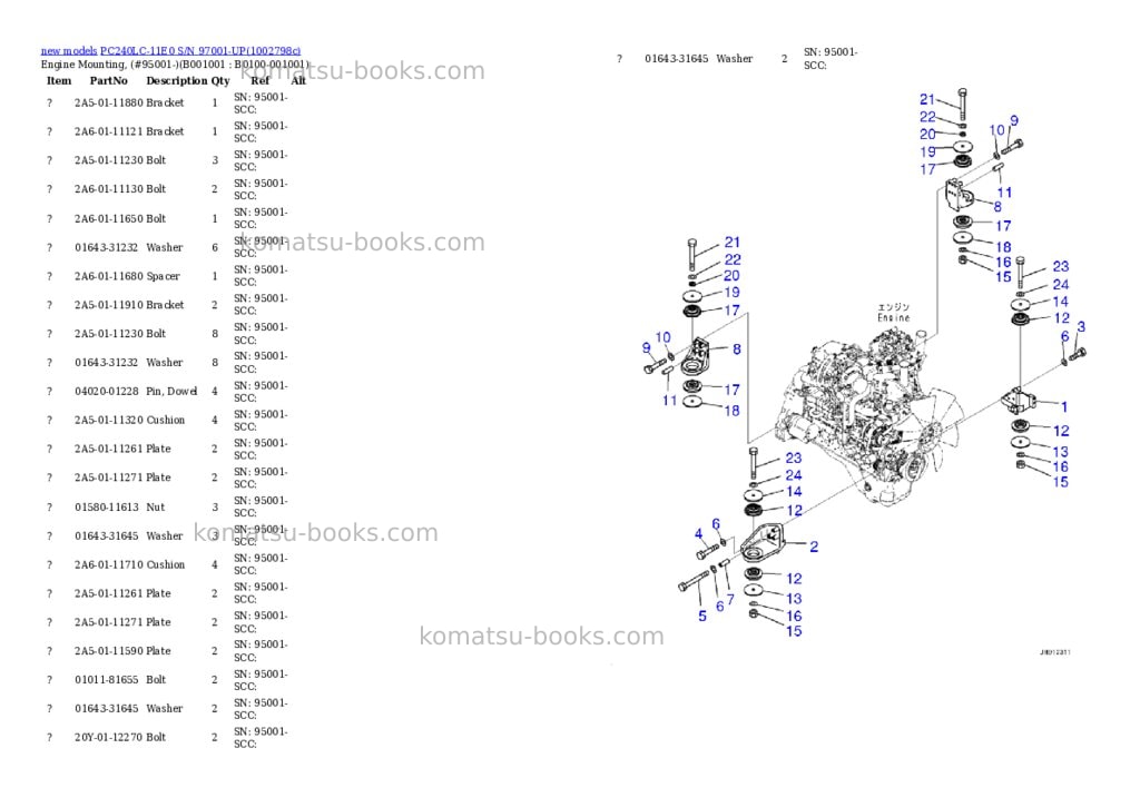 Komatsu PC240LC-11E0 S/N 97001-UP Parts catalog cover Komatsu PC240LC-11E0 S/N 97001-UP Parts catalog cover