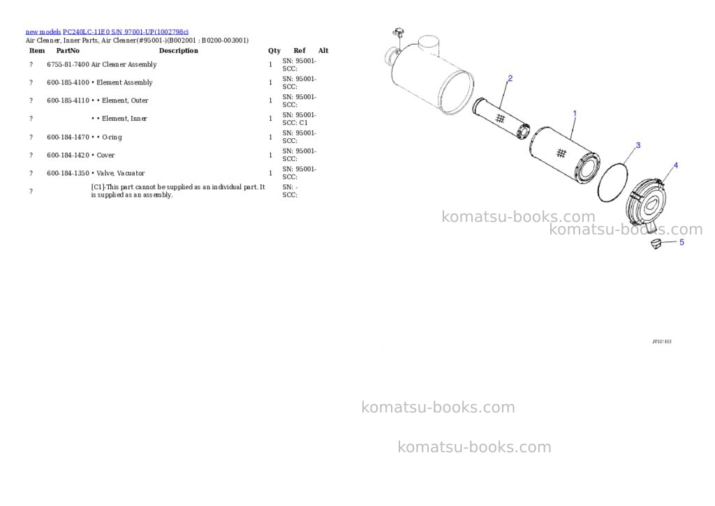 Komatsu PC240LC-11E0 S/N 97001-UP Parts catalog cover Page 2 Komatsu PC240LC-11E0 S/N 97001-UP Parts catalog cover Page 2
