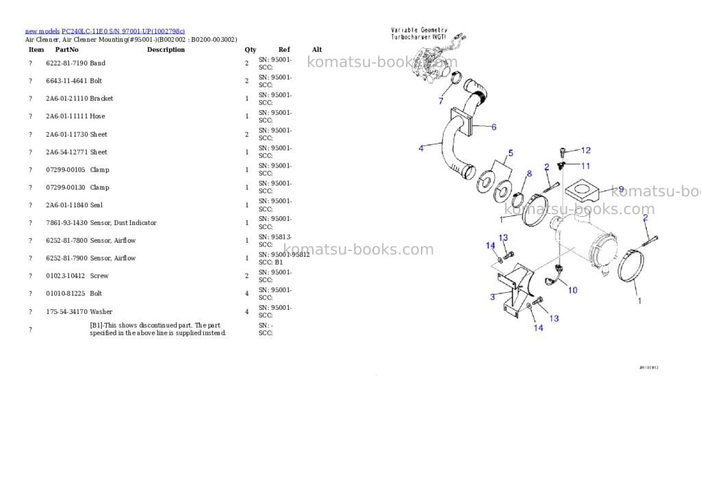 Komatsu PC240LC-11E0 S/N 97001-UP Parts catalog cover Page 3 Komatsu PC240LC-11E0 S/N 97001-UP Parts catalog cover Page 3
