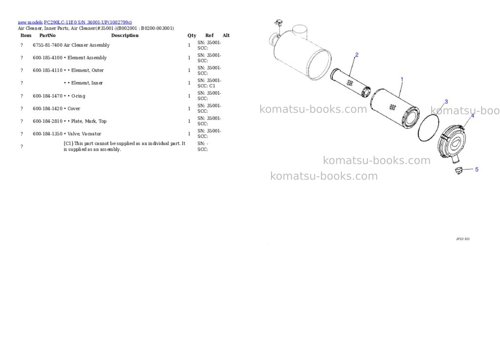 Komatsu PC290LC-11E0 S/N 36001-UP Parts catalog cover Page 2 Komatsu PC290LC-11E0 S/N 36001-UP Parts catalog cover Page 2