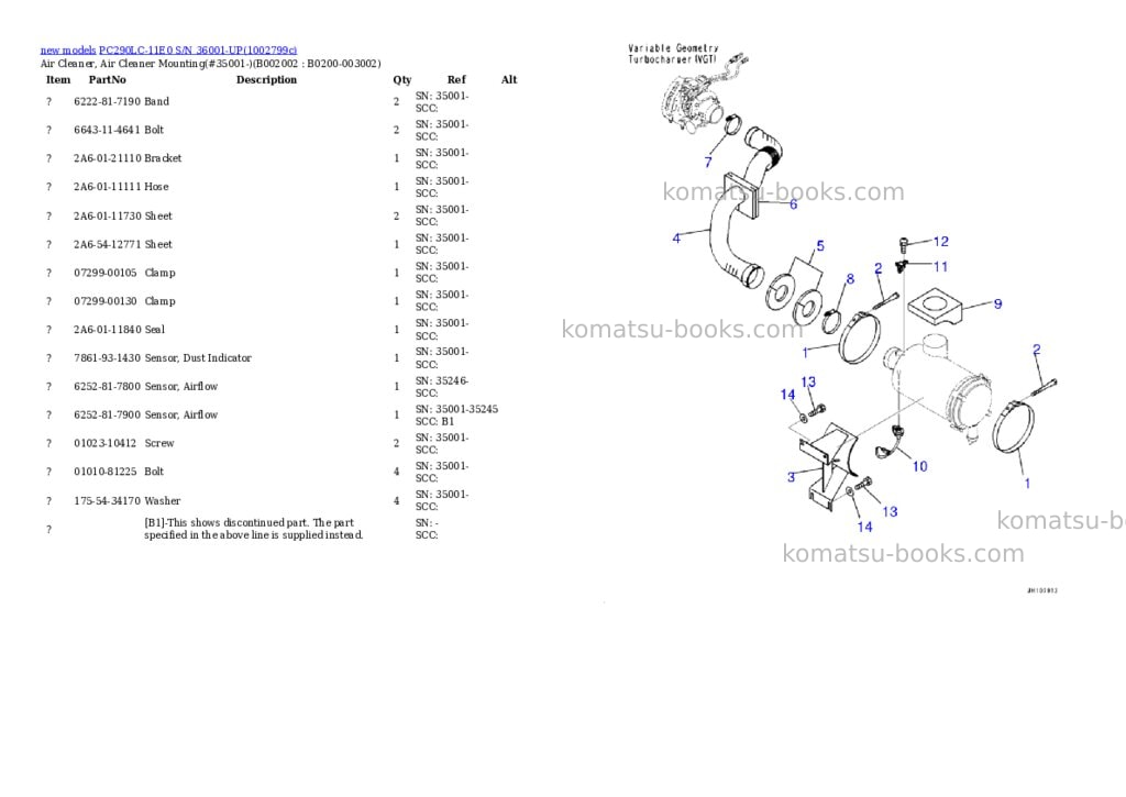 Komatsu PC290LC-11E0 S/N 36001-UP Parts catalog cover Page 3 Komatsu PC290LC-11E0 S/N 36001-UP Parts catalog cover Page 3