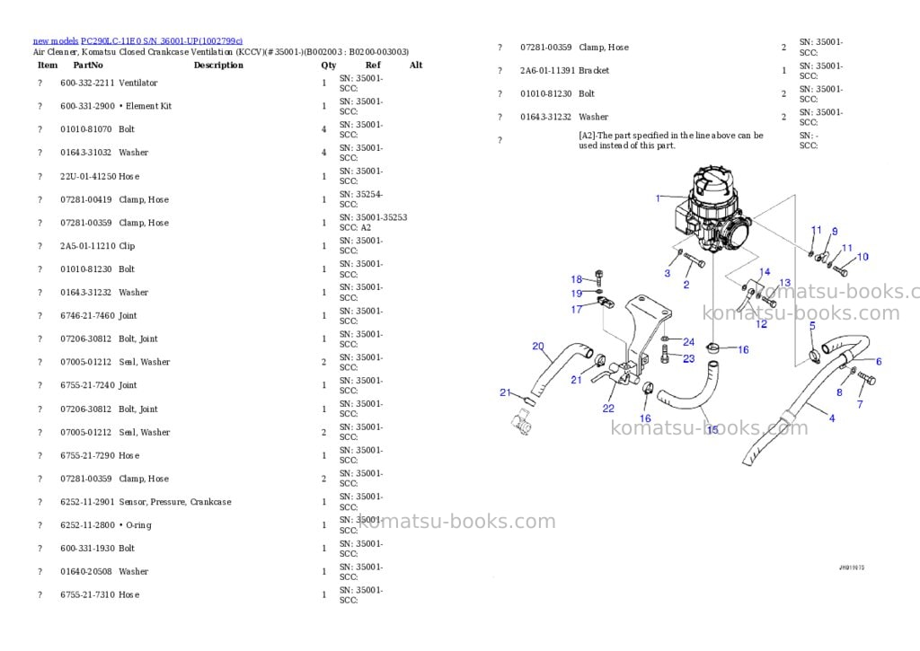 Komatsu PC290LC-11E0 S/N 36001-UP Parts catalog cover Page 4 Komatsu PC290LC-11E0 S/N 36001-UP Parts catalog cover Page 4