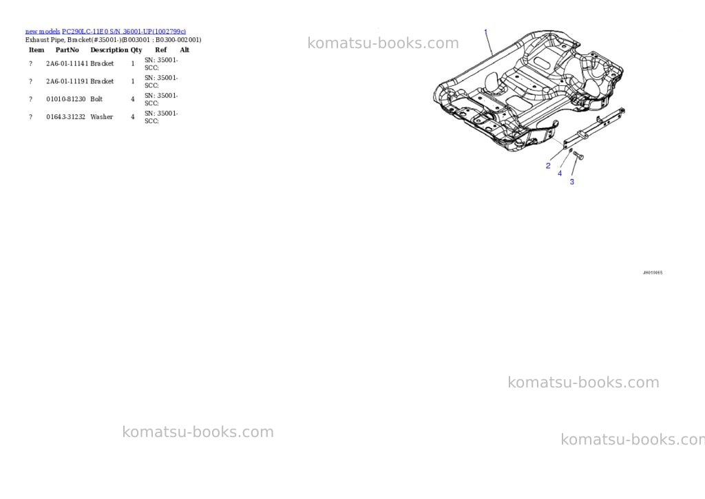 Komatsu PC290LC-11E0 S/N 36001-UP Parts catalog cover Page 6 Komatsu PC290LC-11E0 S/N 36001-UP Parts catalog cover Page 6