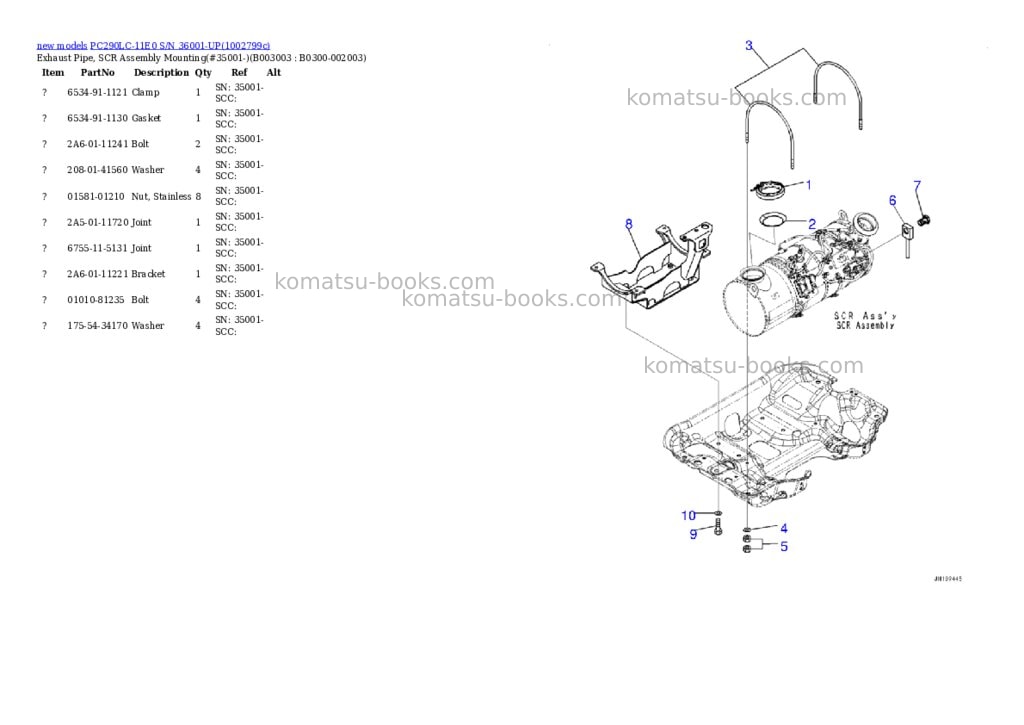 Komatsu PC290LC-11E0 S/N 36001-UP Parts catalog cover Page 8 Komatsu PC290LC-11E0 S/N 36001-UP Parts catalog cover Page 8