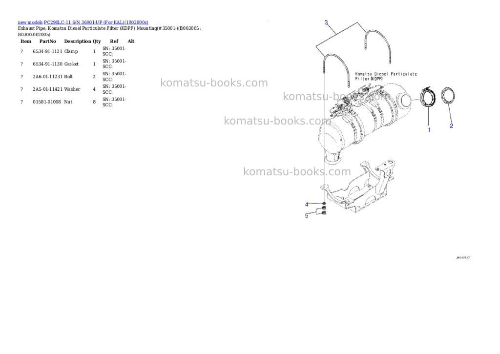 Komatsu PC290LC-11 S/N 36001-UP (For KAL) Parts catalog cover Page 10
